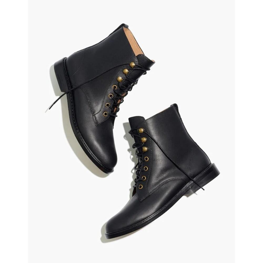 Madewell Kellie Lace Up Leather Combat Boots Size 8 Black Moto Grunge Biker 90s - Picture 13 of 13